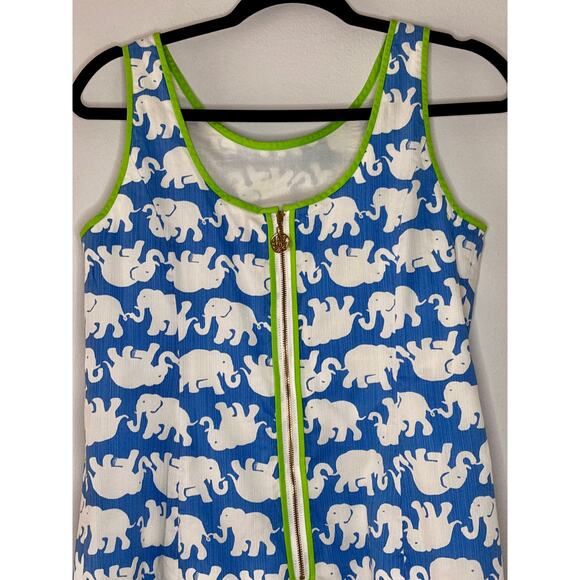 Lilly Pulitzer Tusk in the Sun Shift Dress Elephants Blue White Green Piping - Picture 10 of 16